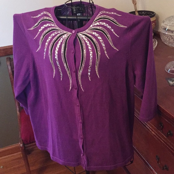 Bob Mackie Sweaters - Bob Mackie Wearable Art Purple Sweater 1X